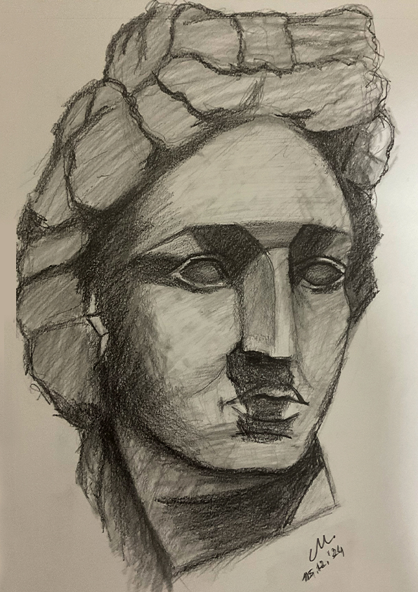 Charcoal Statue Drawing Light and Shadow