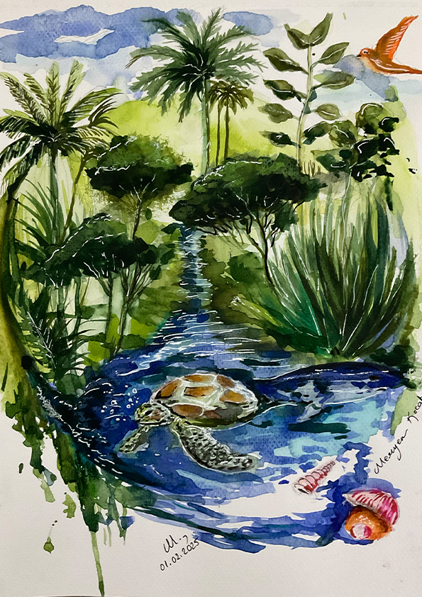 Green World Painting With Water Color